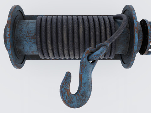 Winch blue rusty Model 3D
