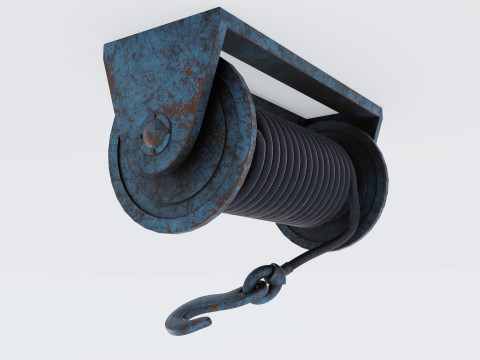 Winch blue rusty Model 3D