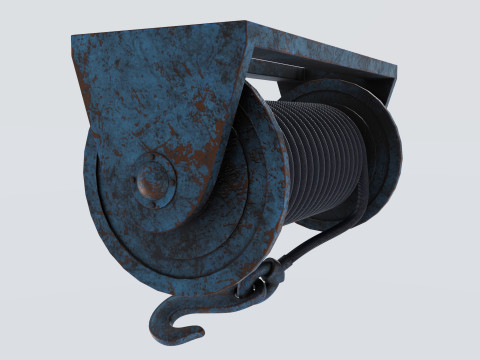 Winch blue rusty Model 3D