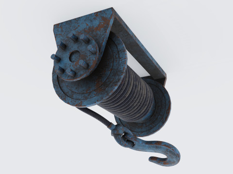 Winch blue rusty Model 3D
