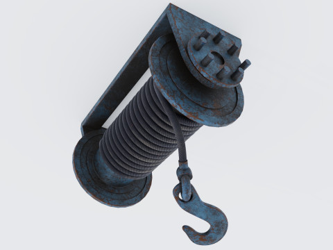 Winch blue rusty Model 3D