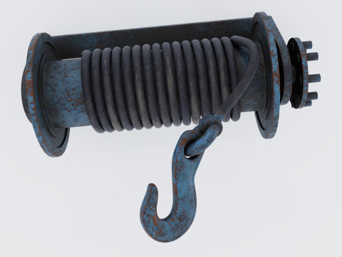 Winch blue rusty Model 3D