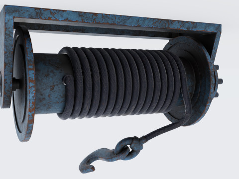 Winch blue rusty Model 3D