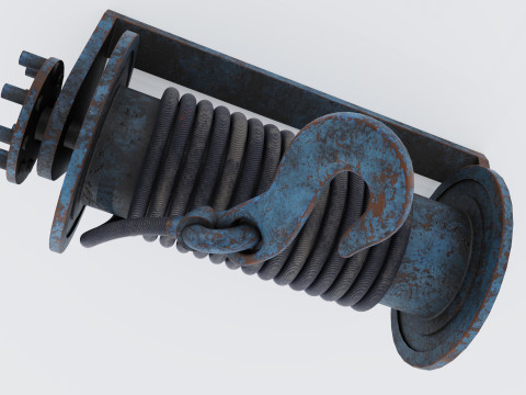 Winch blue rusty Model 3D