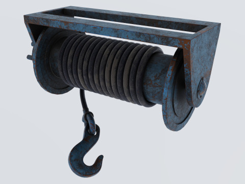 Winch blue rusty Model 3D