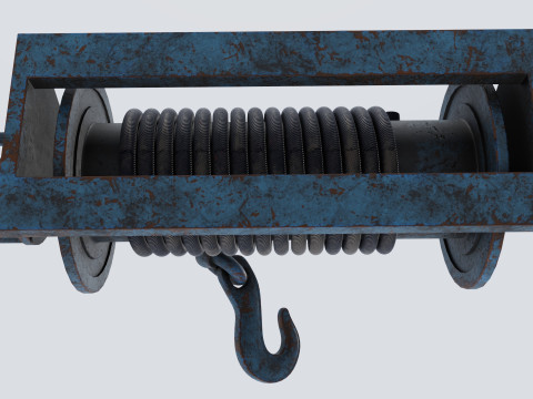 Winch blue rusty Model 3D