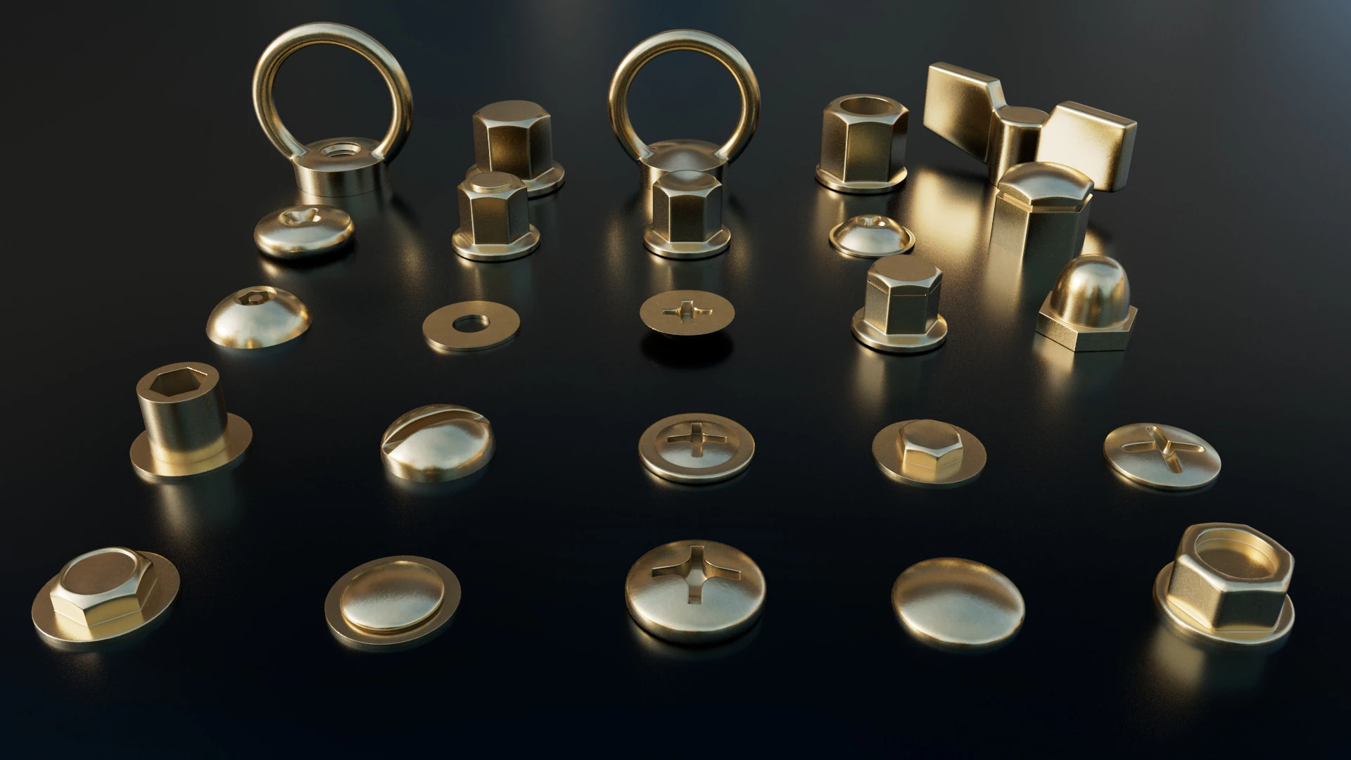 Screws gold color 3D Model .c4d .max .obj .3ds .fbx .stl .blend 