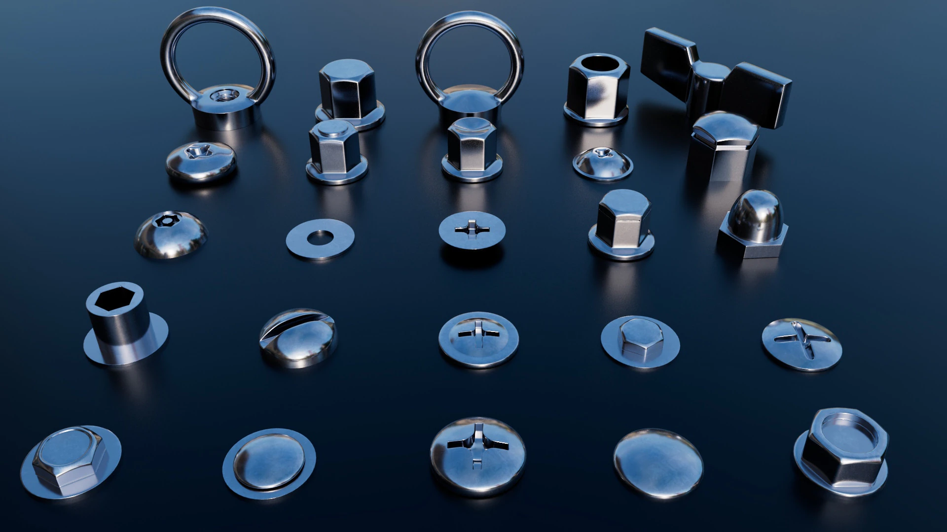 Screws chromium 3D Model .c4d .max .obj .3ds .fbx .stl .blend 