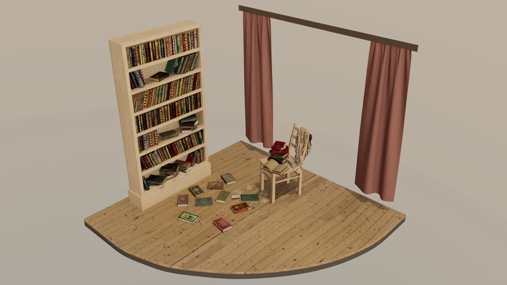 Bookshelf 3D Model .c4d .max .obj .3ds .fbx .stl .blend 
