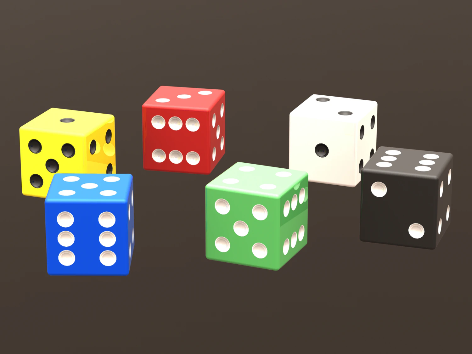 6 Sided Plastic Dice Set 3D Print Model .c4d .max .obj .3ds .fbx .stl .blend 