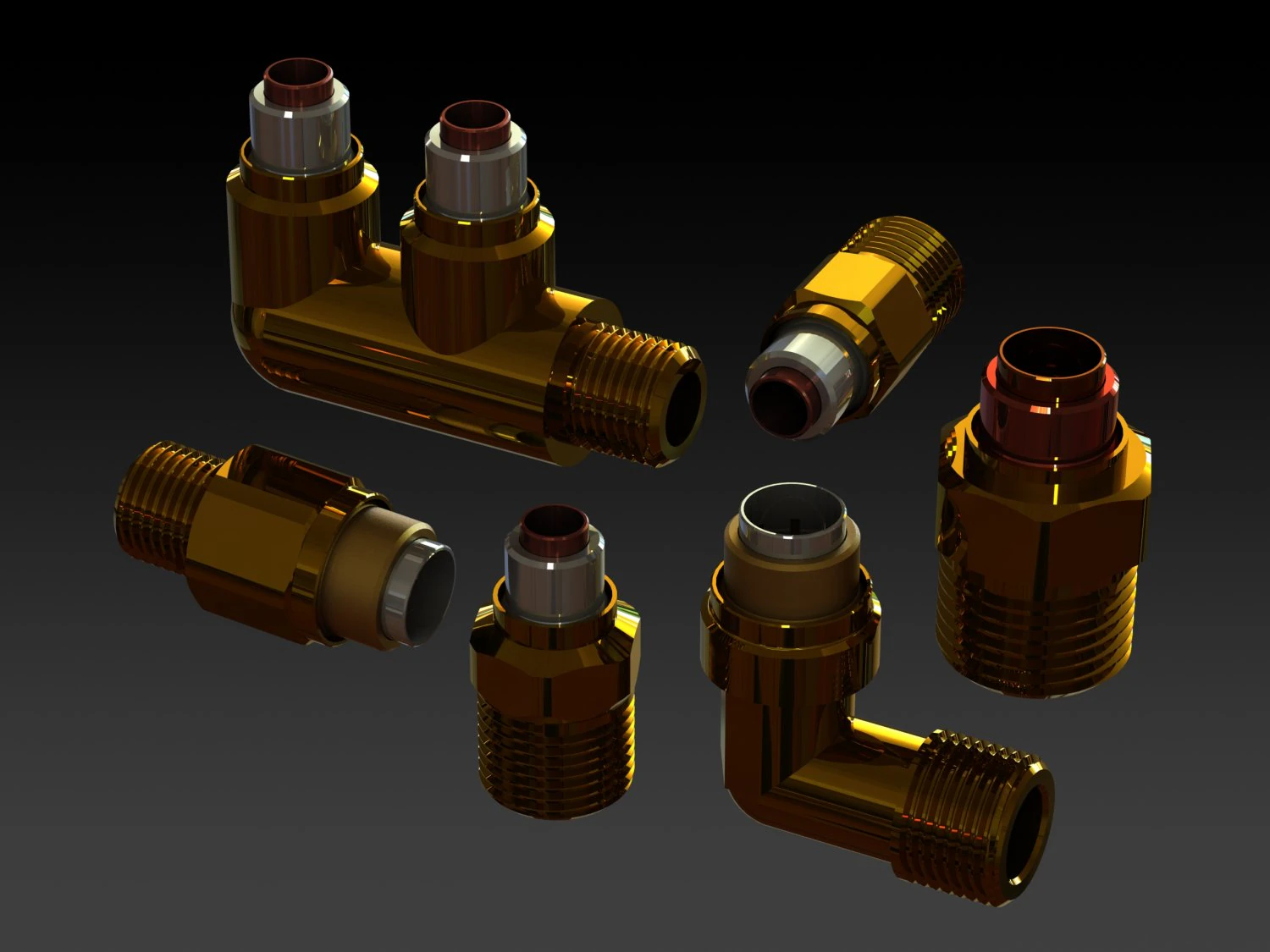 Brass Truck Fittings Set 3D Model .c4d .max .obj .3ds .fbx .stl .blend 