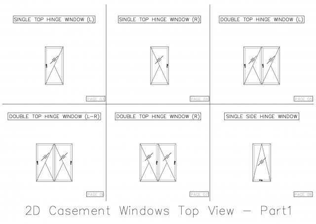 2D Casement Windows Top View 3Dモデル .c4d .max .obj .3ds .fbx .stl .blend 