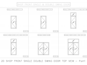 2D-GESCHÄFTSVORDERSEITE, EINZELNE DOPPELSCHWINGTÜR, DRAUFSICHT 3D Modell