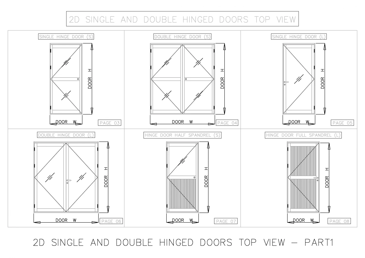 2D SINGLE AND DOUBLE HINGED DOORS TOP VIEW 3D Model .c4d .max .obj .3ds .fbx .stl .blend 