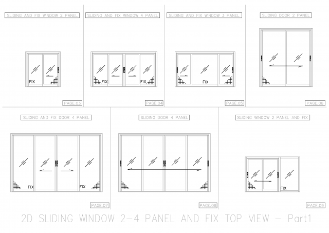 2D SLIDING WINDOW 2-4 PANEL AND FIX TOP VIEW 3D 모델 .c4d .max .obj .3ds .fbx .stl .blend 