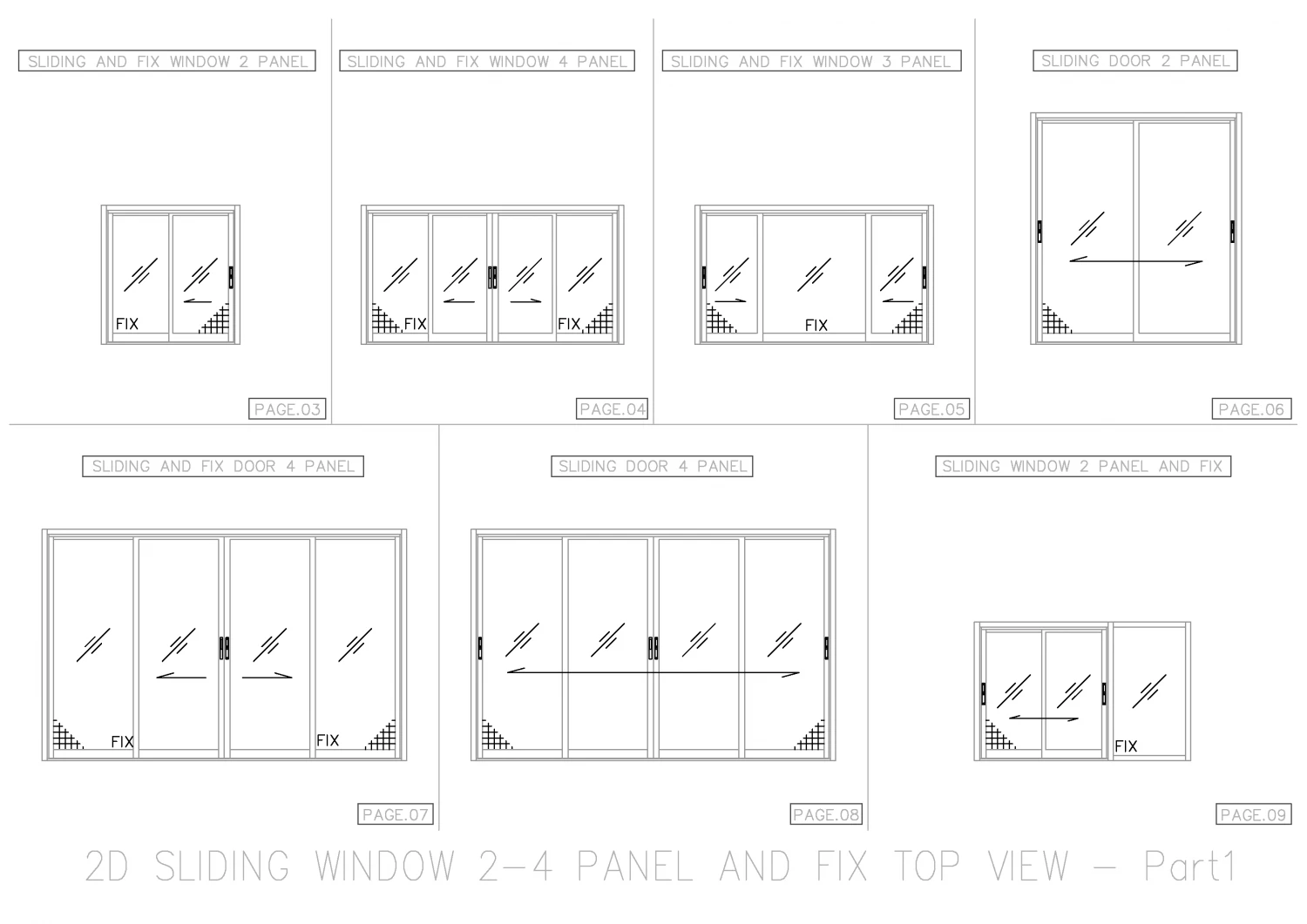 2D SLIDING WINDOW 2-4 PANEL AND FIX TOP VIEW 3D Model .c4d .max .obj .3ds .fbx .stl .blend