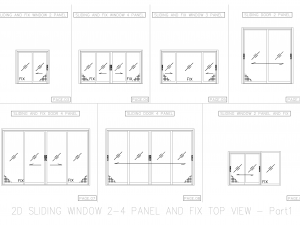 2D SLIDING WINDOW 2-4 PANEL AND FIX TOP VIEW 3D Model