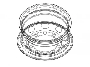 Heavy Truck Steel Wheel Rim 315 80R225 3D Model