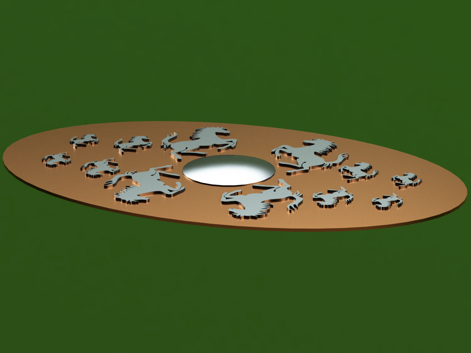 Oval Bronze Plated with Silver Horses 3D Model .c4d .max .obj .3ds .fbx .stl .blend 