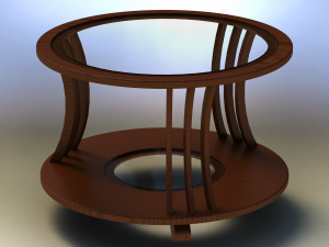 Teak Round Coffee Table with Glass 3D Model