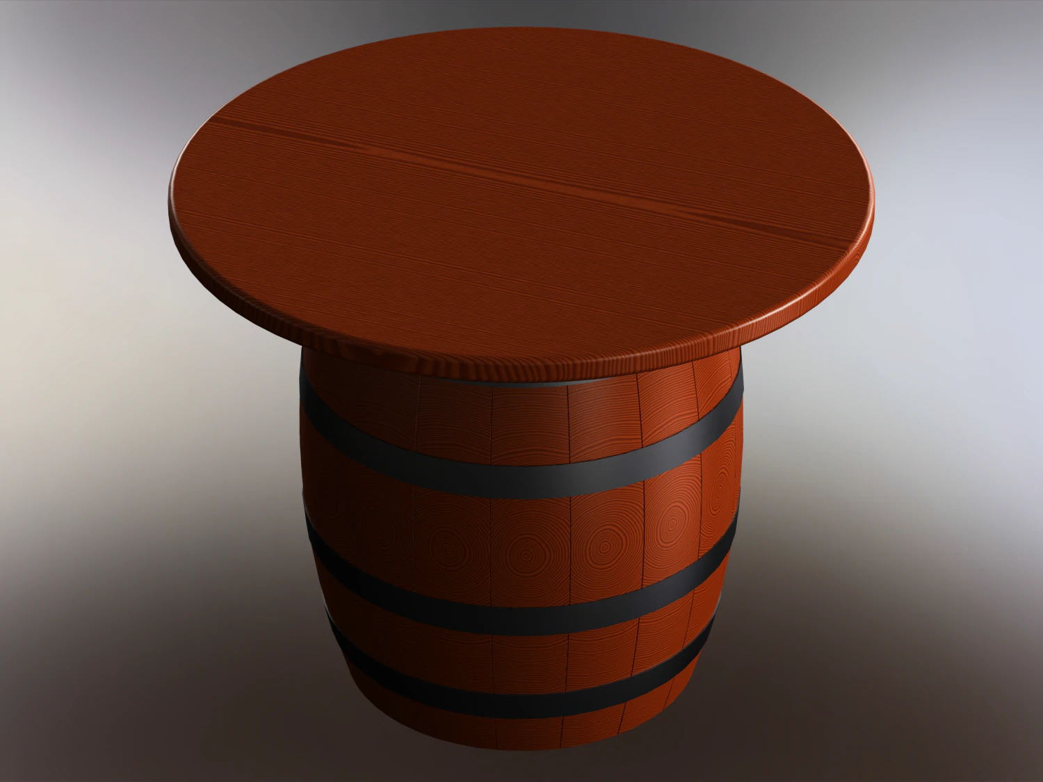 Wooden Barrel Table 3D Model .c4d .max .obj .3ds .fbx .stl .blend 