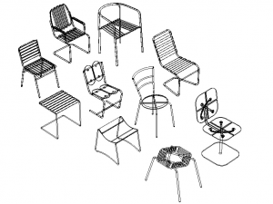 Steel Teak Garden Chair Collection 3D Model