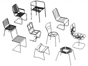 Steel Teak Garden Chair Collection 3D Model