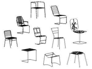 Steel Teak Garden Chair Collection 3D Model