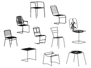 Steel Teak Garden Chair Collection 3D Model