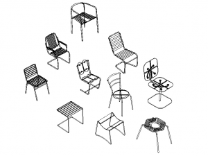 Steel Teak Garden Chair Collection 3D Model