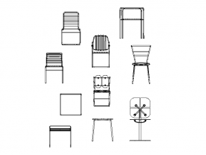 Steel Teak Garden Chair Collection 3D Model