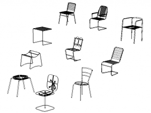 Steel Teak Garden Chair Collection 3D Model