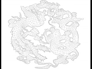 3D Art Dragon and Phoenix Stencil 3D Print Model