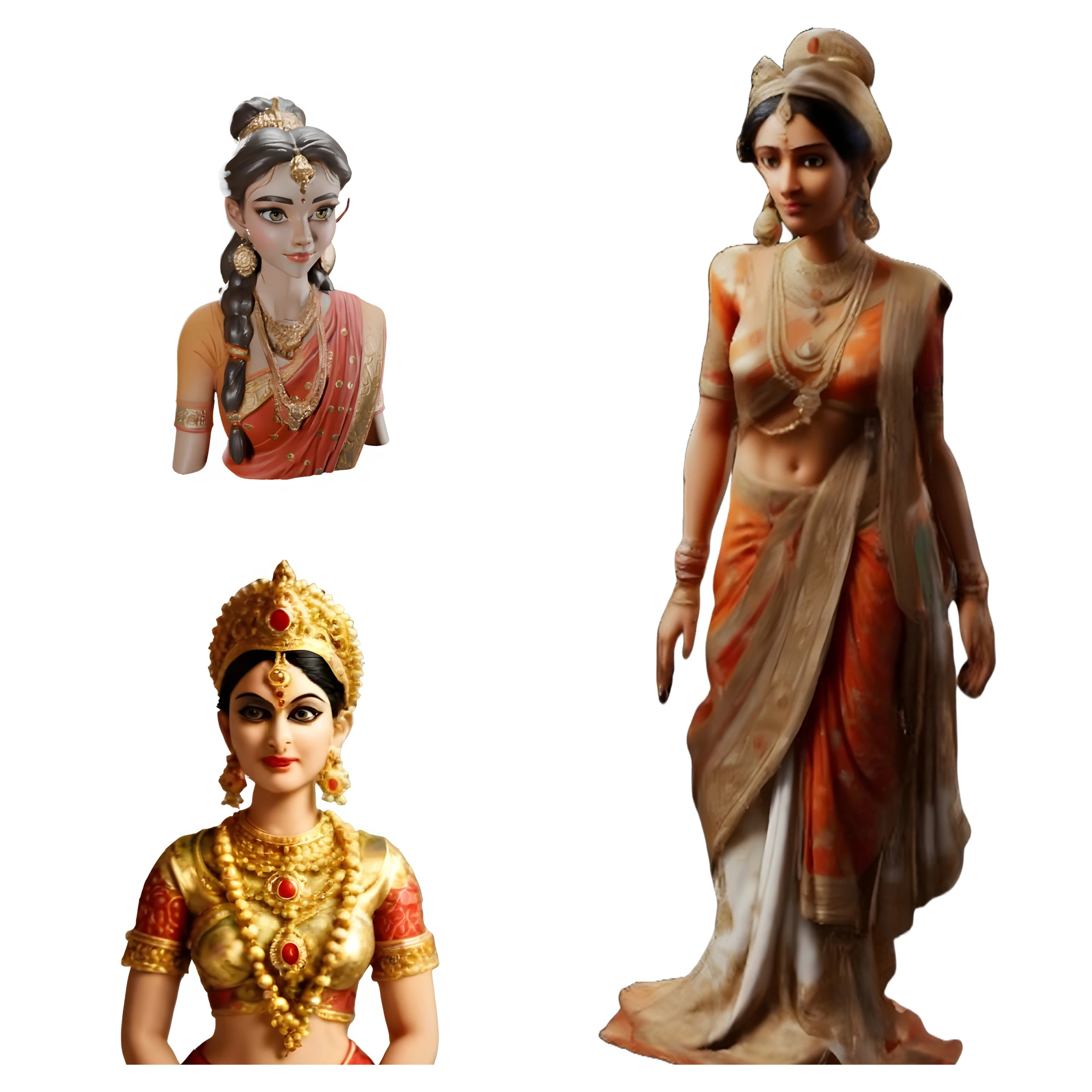 Elegant Indian Women Statues 3D Print Model .c4d .max .obj .3ds .fbx .stl .blend
