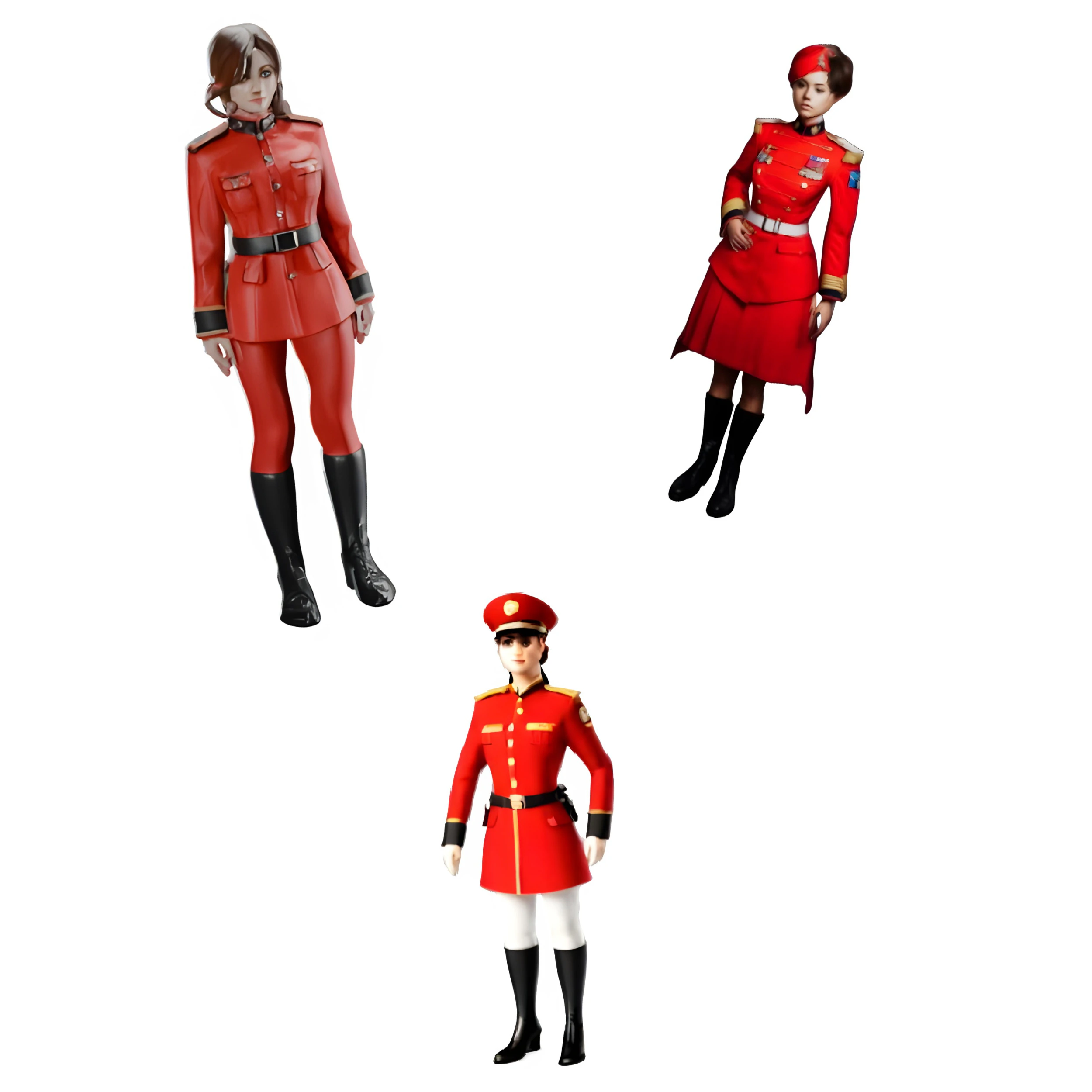 Red Military Uniform Female Character Model 3D Print Model .c4d .max .obj .3ds .fbx .stl .blend 