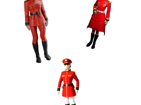 Red Military Uniform Female Character Model 3D Print Model