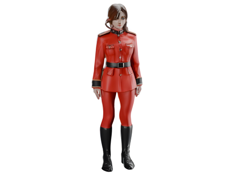 Red Military Uniform Female Character Model Model Cetak 3D