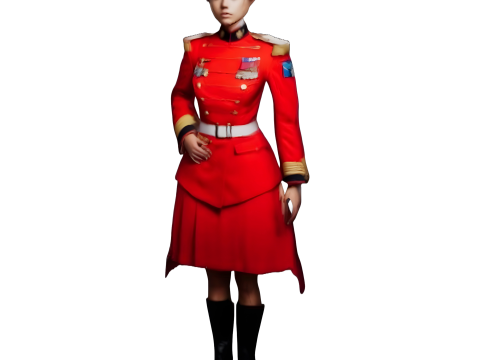 Red Military Uniform Female Character Model Model Cetak 3D