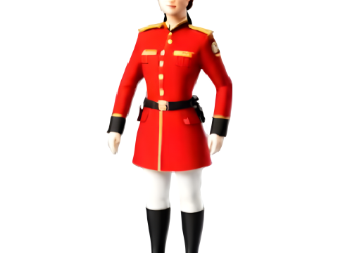 Red Military Uniform Female Character Model Model Cetak 3D