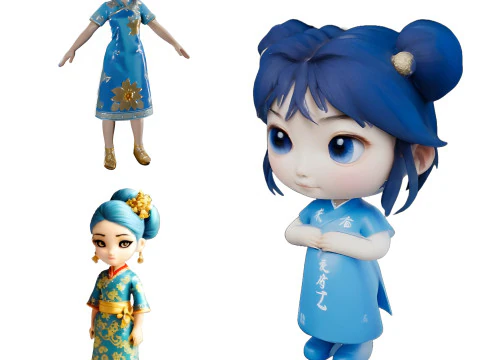 Collection de filles en robe traditionnelle chinoise Modèles 3D en vedette