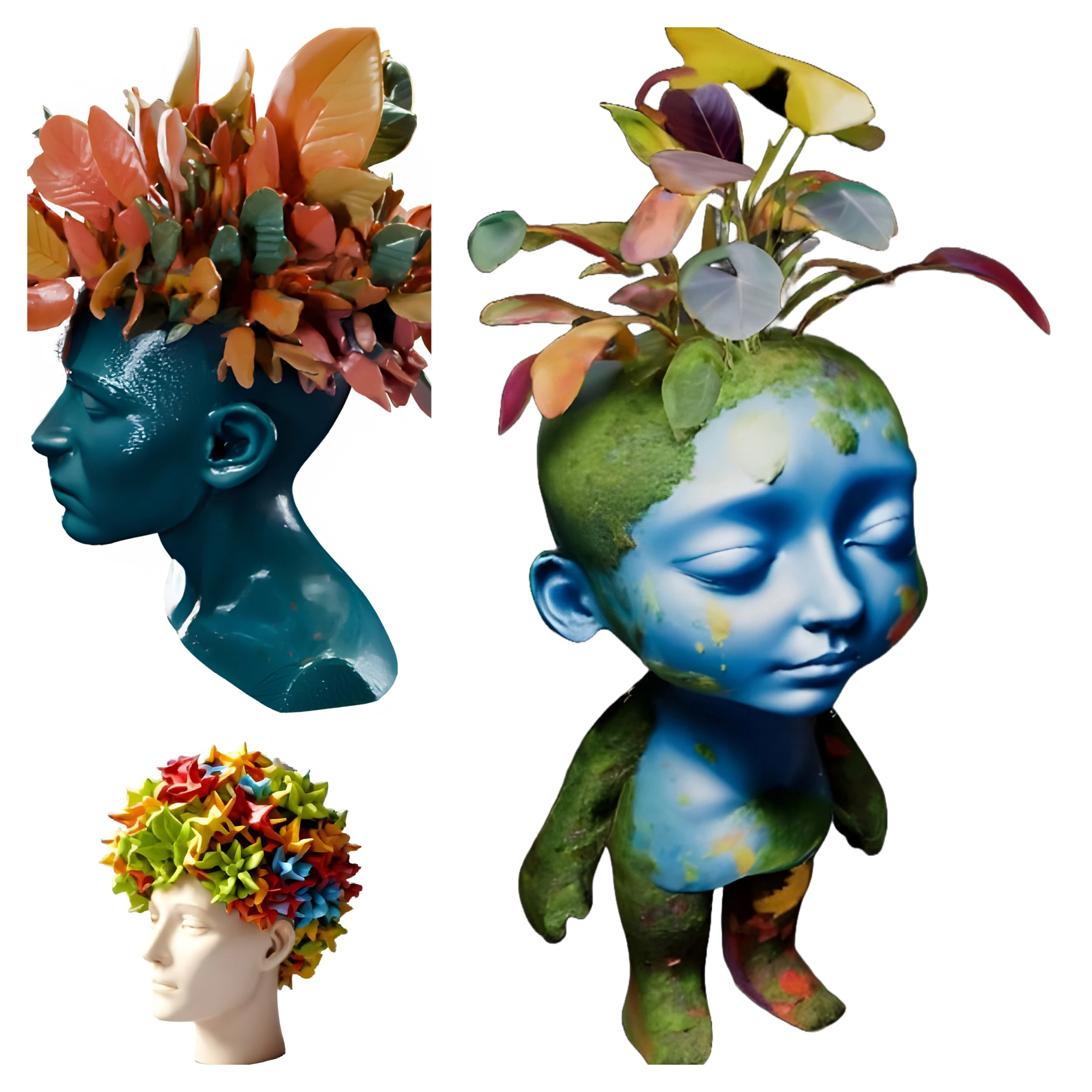 Blooming Minds Collection - Artistic Head Planters 3D Print Model .c4d .max .obj .3ds .fbx .stl .blend 