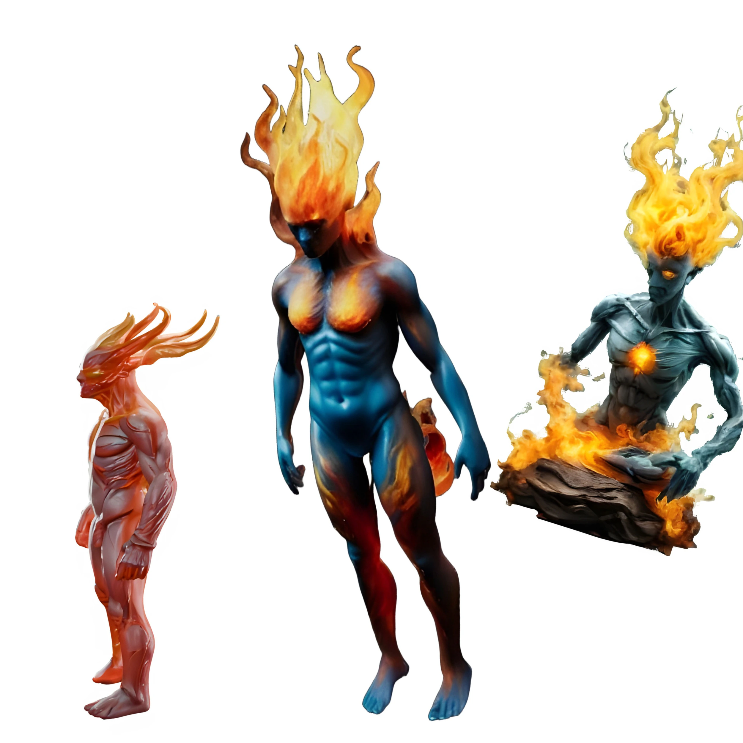 Flame Sentinel - Elemental Fire Being Statue 3D Print Model .c4d .max .obj .3ds .fbx .stl .blend 