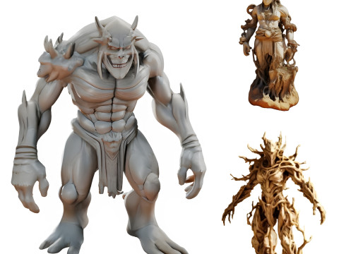 Fantasy Realm Collection Demon Lord Nature Goddess and Ancient Treant Model Cetak 3D