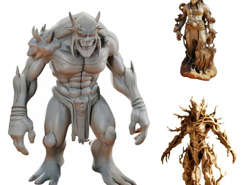Fantasy Realm Collection Demon Lord Nature Goddess and Ancient Treant 3D Print Model