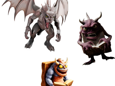 Gargoyle Guardian The Book Monster Trio 3D Print Model