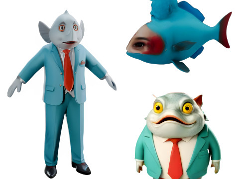 Fish Character Figurine in Business Suit 3D Print Model