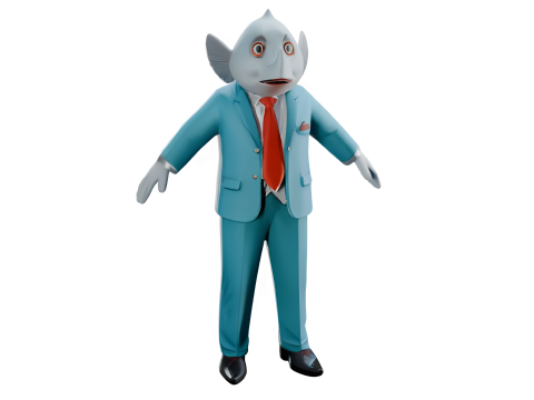 Fish Character Figurine in Business Suit 3D Baskı Modeli