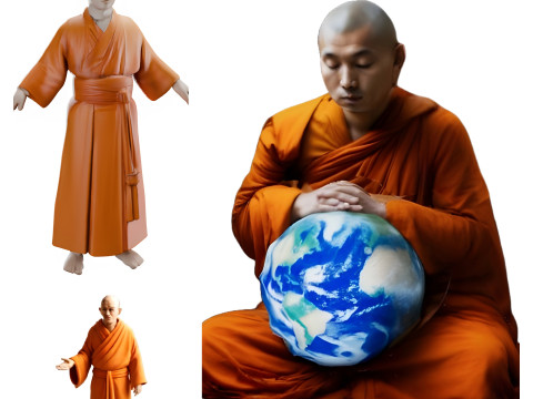 Meditative Monk Figurines 3D Print Model