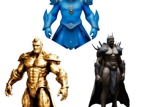Fantasy Warriors Collection - Dark Knight Blue Mage and Golden Warrior Figurines 3D Print Model