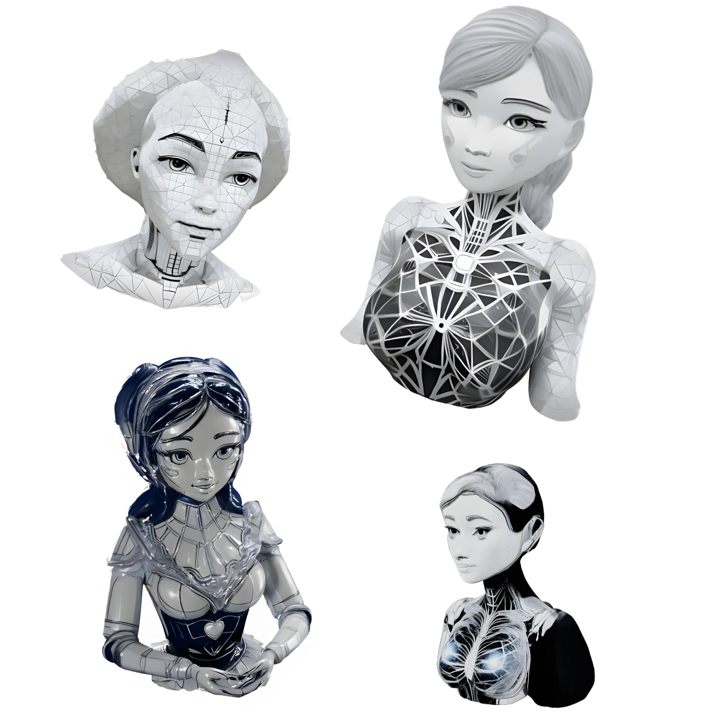 Cybernetic Beauty Series - Feminine Android Busts 3D Print Model .c4d .max .obj .3ds .fbx .stl .blend 